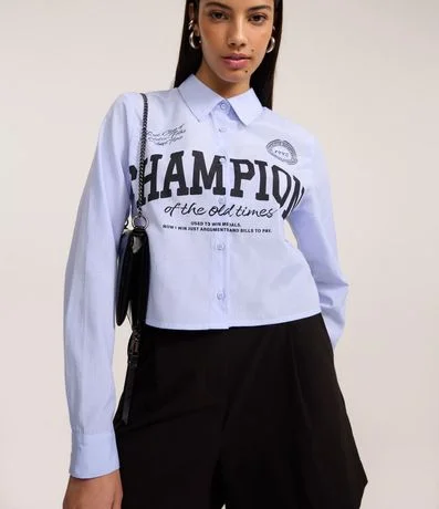 Camisa Cropped Rayada en Tricolina con Estampado Champion 3