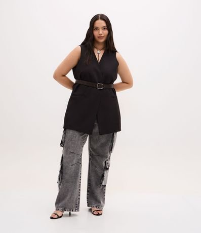 Pantalón Recto  en Jeans con Bolsillo Cargo y Efecto Desteñido 2