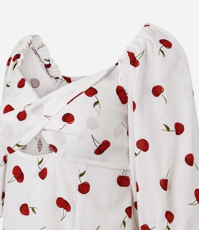 Vestido Largo con Marga Corta y Estampado de Cerezas 6