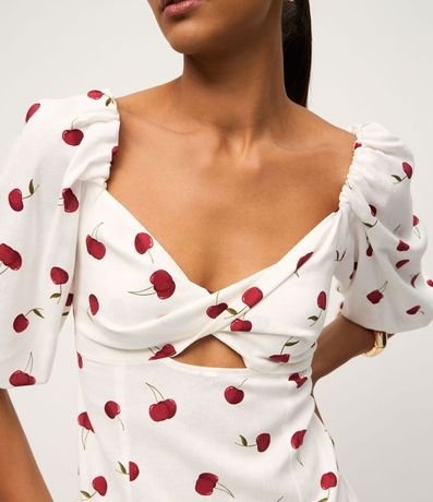 Vestido Largo con Marga Corta y Estampado de Cerezas 3