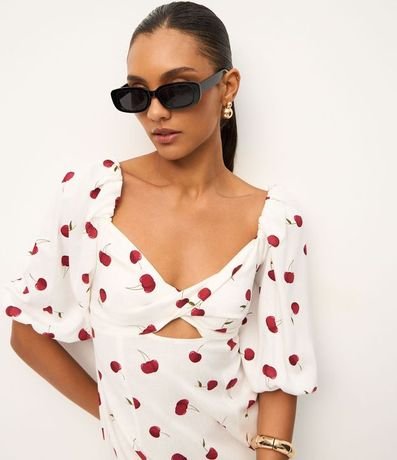 Vestido Largo con Marga Corta y Estampado de Cerezas 4