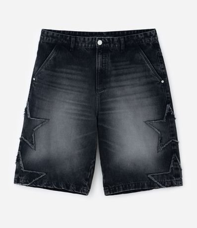 Bermuda Baggy Relaxed en Jeans con Apliques de Estrellas Desfiadas 4