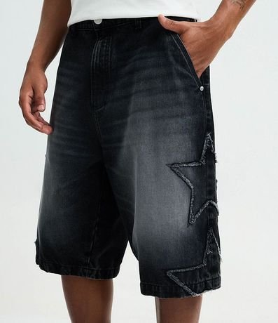 Bermuda Baggy Relaxed en Jeans con Apliques de Estrellas Desfiadas 3
