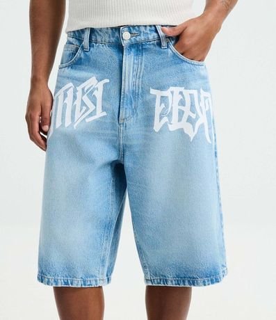 Bermuda Baggy Relaxed en Jeans con Estampado Lettering 2