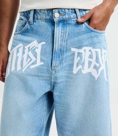 Bermuda Baggy Relaxed en Jeans con Estampado Lettering 3