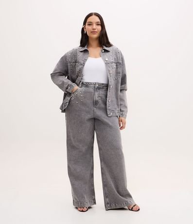 Pantalón Wide Leg Jeans con Brillos Curve & Plus Size