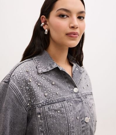 Campera Oversized en Jeans con Aplicaciones de Brillos Curve & Plus Size 3