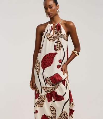 Vestido Evasê Midi en Crepé con Estampado Floral