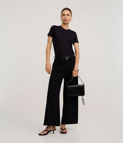 Blusa en Algodón con Cuello Redondo y Brillo 2