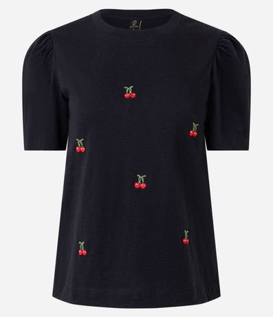 Blusa Slim en Algodón con Bordado Cereza y Manga Abullonada 5