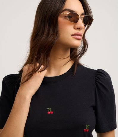 Blusa Slim en Algodón con Bordado Cereza y Manga Abullonada 3