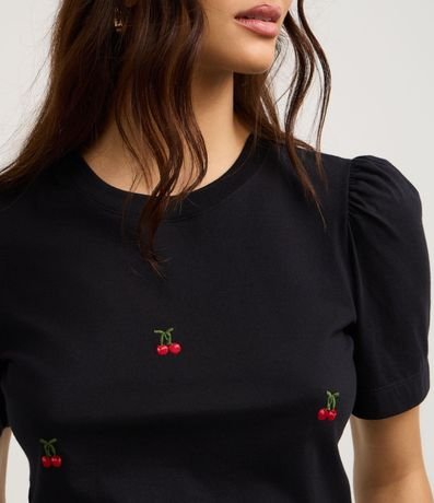 Blusa Slim en Algodón con Bordado Cereza y Manga Abullonada 4