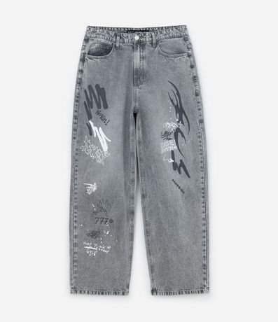 Pantalón Super Baggy en Jeans con Estampa Grafite