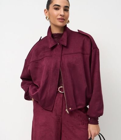 Campera Bomber Gamuza con Cuello Clásica