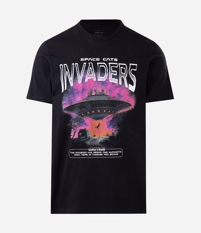 Remera Regular en Algodón con Estampado Space Cats Invaders 4