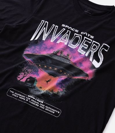 Remera Regular en Algodón con Estampado Space Cats Invaders 7