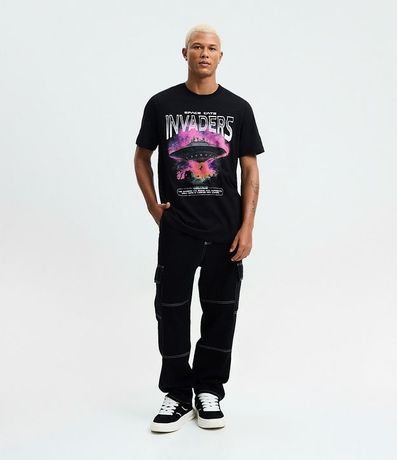 Remera Regular en Algodón con Estampado Space Cats Invaders 2