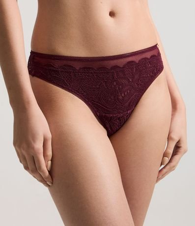 Bombacha Bikini Hilo en Encaje con Textura Floral 2