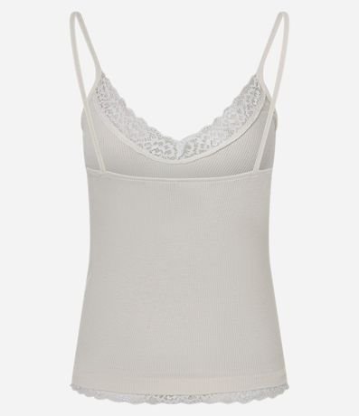 Blusa en Rib con Breteles Finos y Encaje en el Escote 7