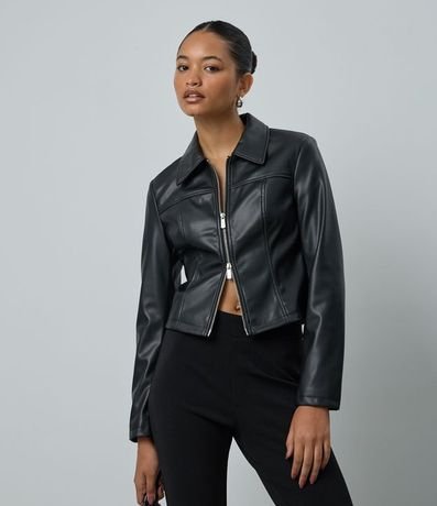 Campera corta en PU con Cremallera Doble Carrito