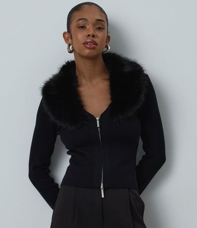 Saco en Punto con Cuello Desmontable de Pelo Glam 3
