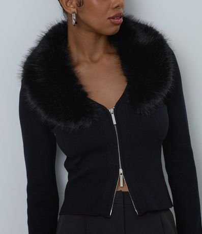 Saco en Punto con Cuello Desmontable de Pelo Glam 4