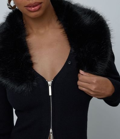Saco en Punto con Cuello Desmontable de Pelo Glam 5