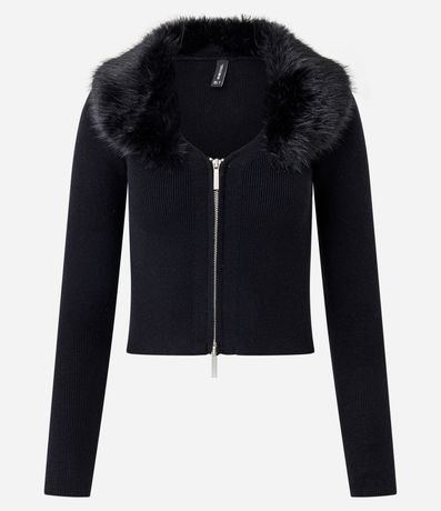 Saco en Punto con Cuello Desmontable de Pelo Glam 6