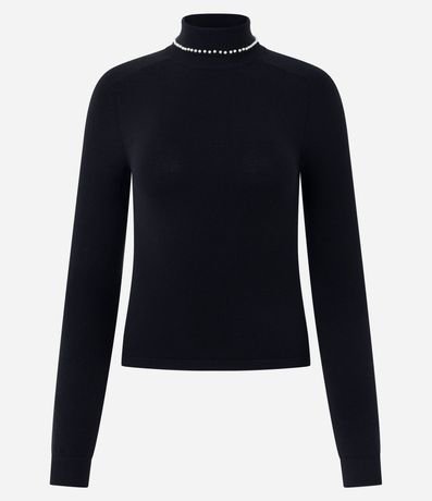 Blusa Regular en Punto con Aplicación de Lunares en el Cuello 5