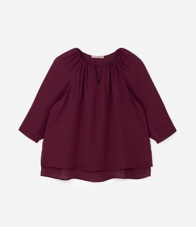 Blusa Bata en Crepé con Manga 3/4 y Franzidos Curve & Plus Size 4