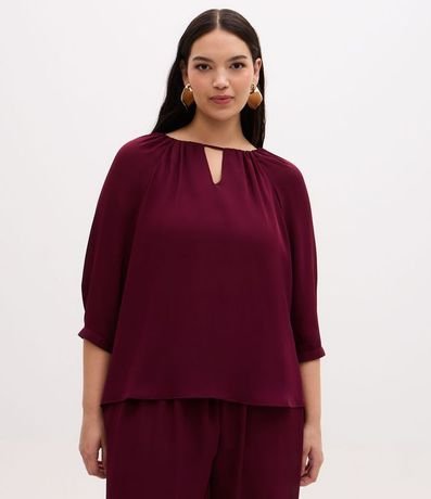 Blusa Bata en Crepé con Manga 3/4 y Franzidos Curve & Plus Size