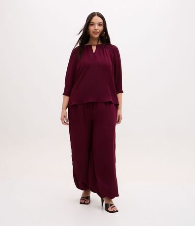 Blusa Bata en Crepé con Manga 3/4 y Franzidos Curve & Plus Size 3