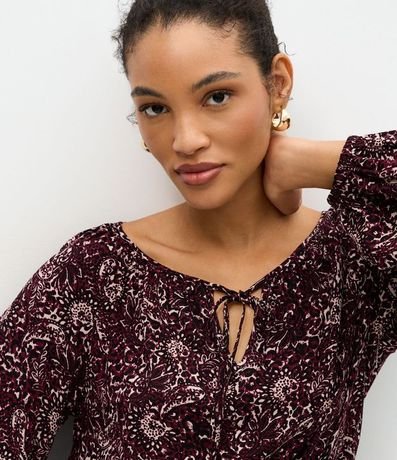 Blusa Femenina Manga Larga Follaje con Lazo Delantero 3
