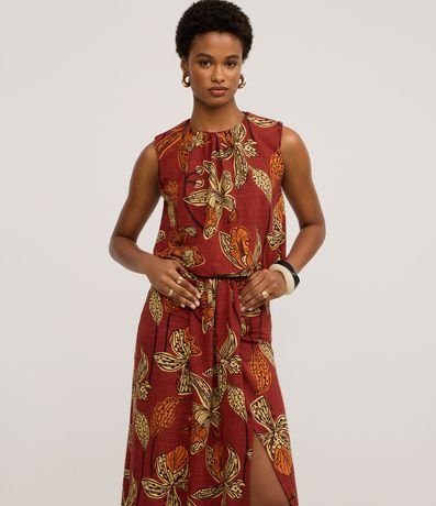 Pollera Larga en Piquet Floral con Torcido Delantero 2