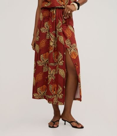 Pollera Larga en Piquet Floral con Torcido Delantero 3