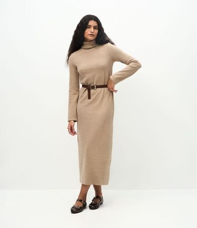 Vestido Long Midi con Cuello Alto y Mangas Largas