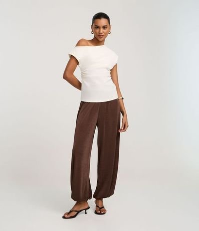 Pantalón Aladim con Leve Brillo y Cintura Ancha