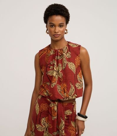 Blusa en Piquet con Fruncido en el cuello y Estampado Floral