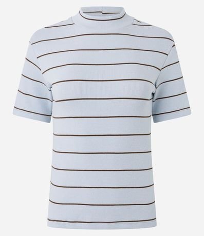Blusa en Rib con Cuello Mediano y Estampa Rayada