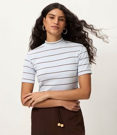 Blusa en Rib con Cuello Mediano y Estampa Rayada