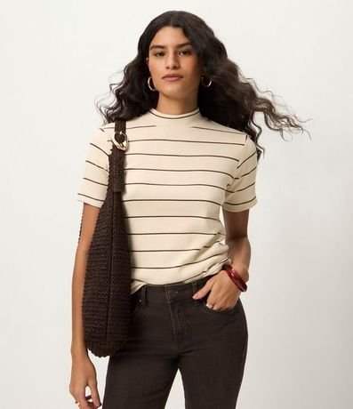 Blusa en Rib con Cuello Mediano y Estampa Rayada