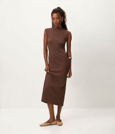 Vestido Midi en Rib con Escote Canoa