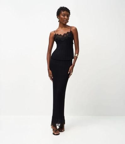 Blusa Bretel Fino en Punto con Aplicación de Encaje 2