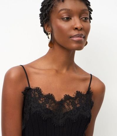 Blusa Bretel Fino en Punto con Aplicación de Encaje 3