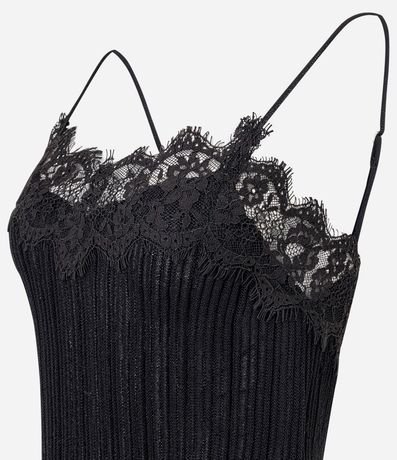 Blusa Bretel Fino en Punto con Aplicación de Encaje 5
