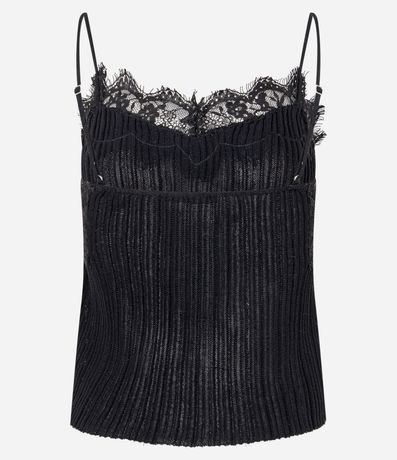 Blusa Bretel Fino en Punto con Aplicación de Encaje 6