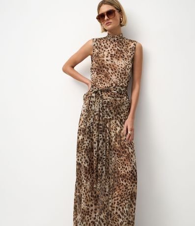 Pantalón Aladim en Tule con Cintura Ancha y Estampado Animal Print 3