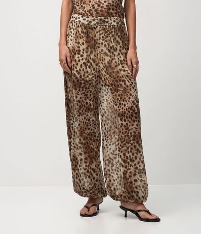 Pantalón Aladim en Tule con Cintura Ancha y Estampado Animal Print 4