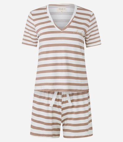 Pijama Short Doll en Viscolycra Rayada con Bordado Aconchego 6