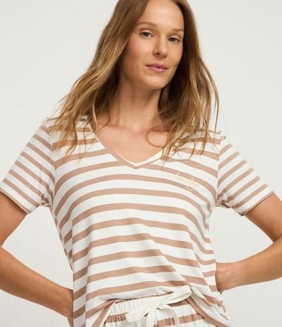 Pijama Short Doll en Viscolycra Rayada con Bordado Aconchego 3